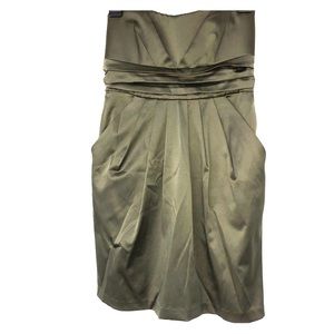 Olive Green Silk Strapless Short Dress